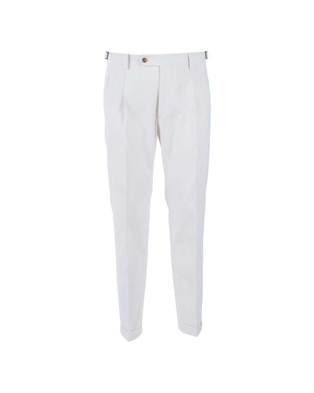 Berwich White Pleated-Cuff Tapered Trousers for men