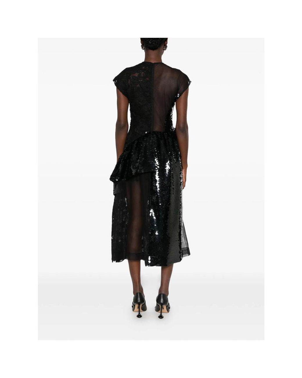 Simone Rocha Black Cap-Sleeve Midi Dress
