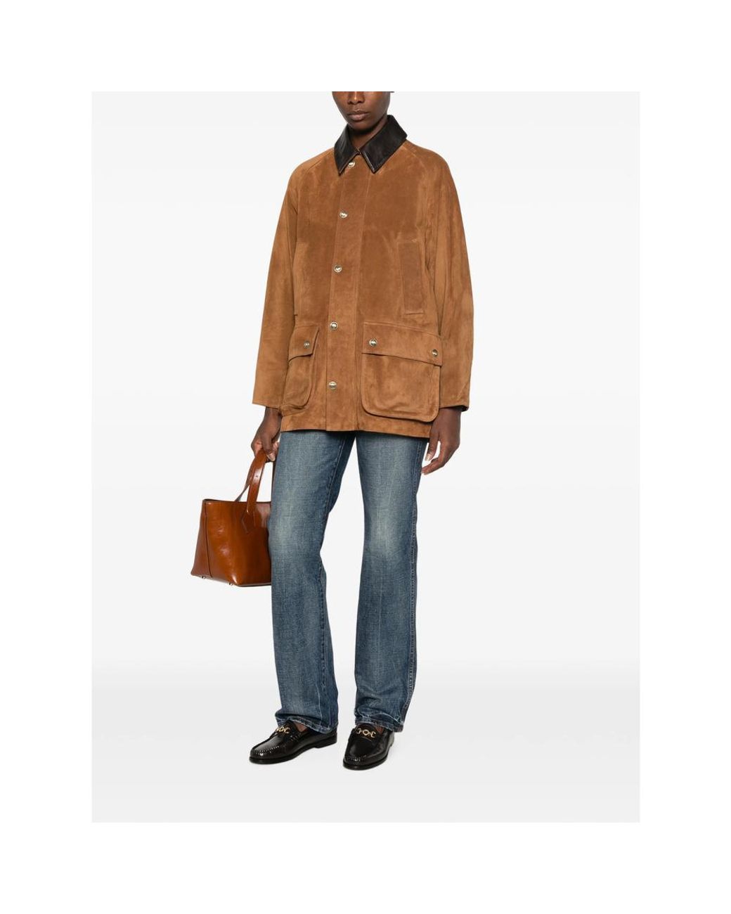 Nili Lotan Brown Contrast-Collar Suede Jacket