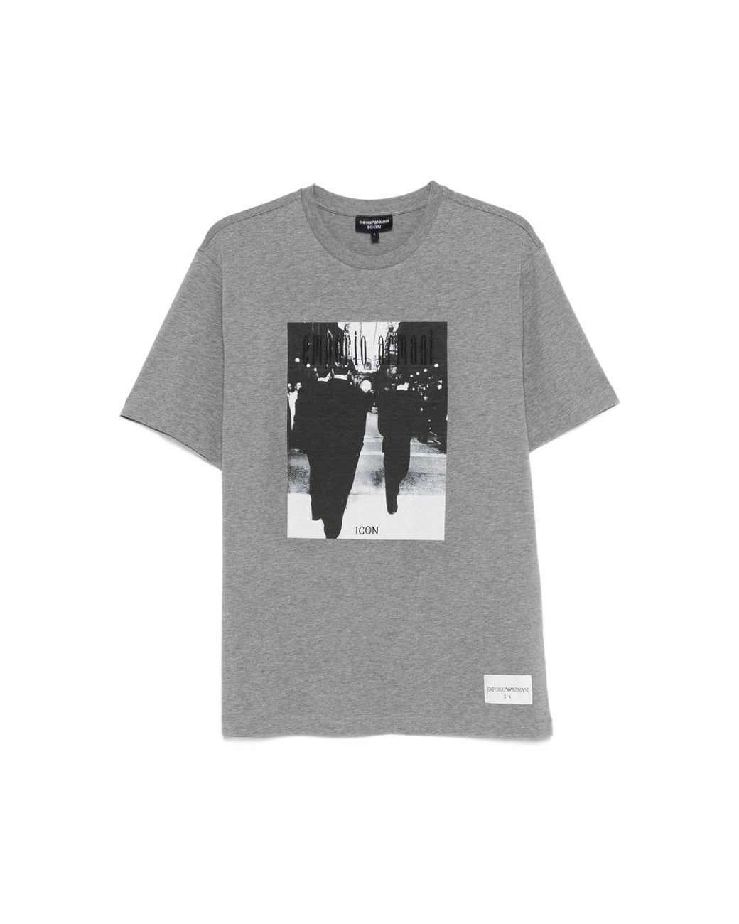 Emporio Armani Gray Graphic Print Crew Neck T-Shirt for men