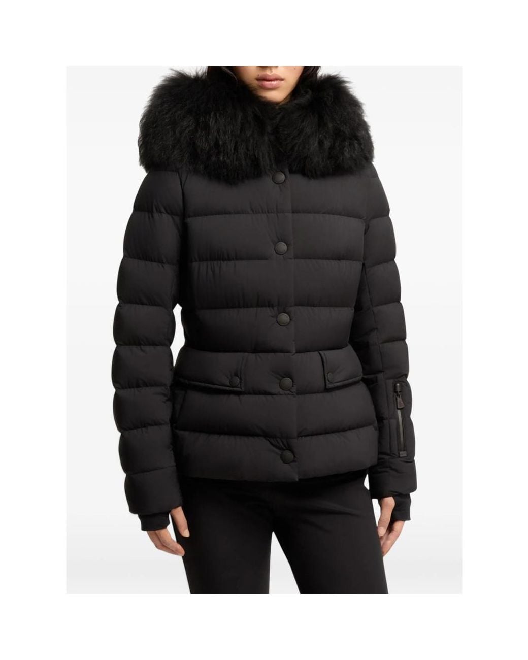 Moncler Black Faux-Fur Trim Quilted Jacket
