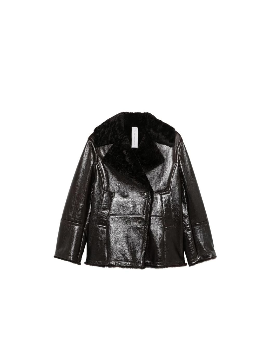 FURLING Black Shearling-Collar Double-Breasted Jacket