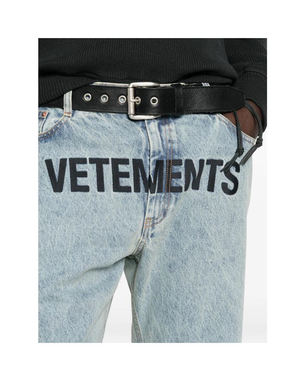 Vetements Blue Logo-Print Loose-Fit Jeans for men