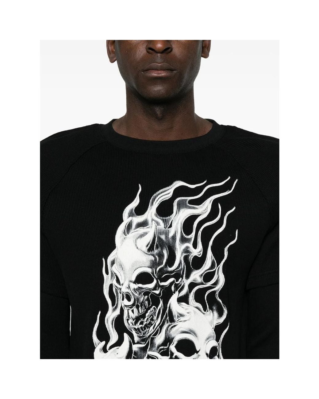 THUG CLUB Black Skull-Print Layered-Sleeve Sweatshirt for men