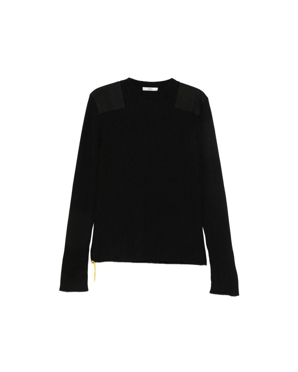 Fendi Black Ribbed-Knit Shoulder-Patch Sweater for men