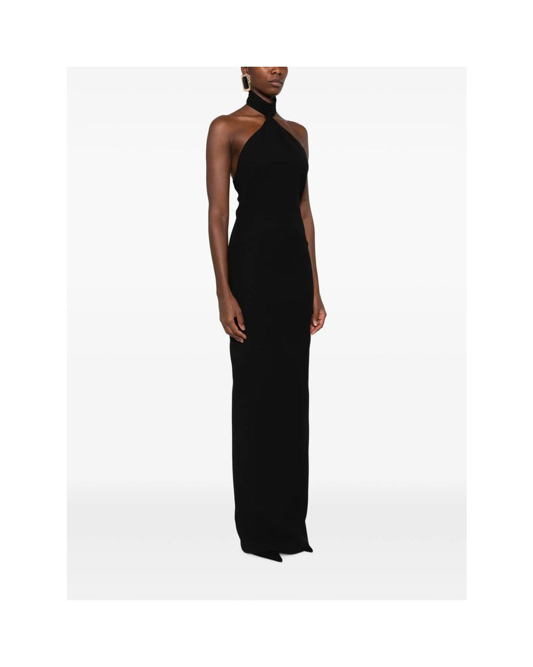 Ilkyaz Ozel Black Kailash Halterneck Back-Slit Maxi Dress