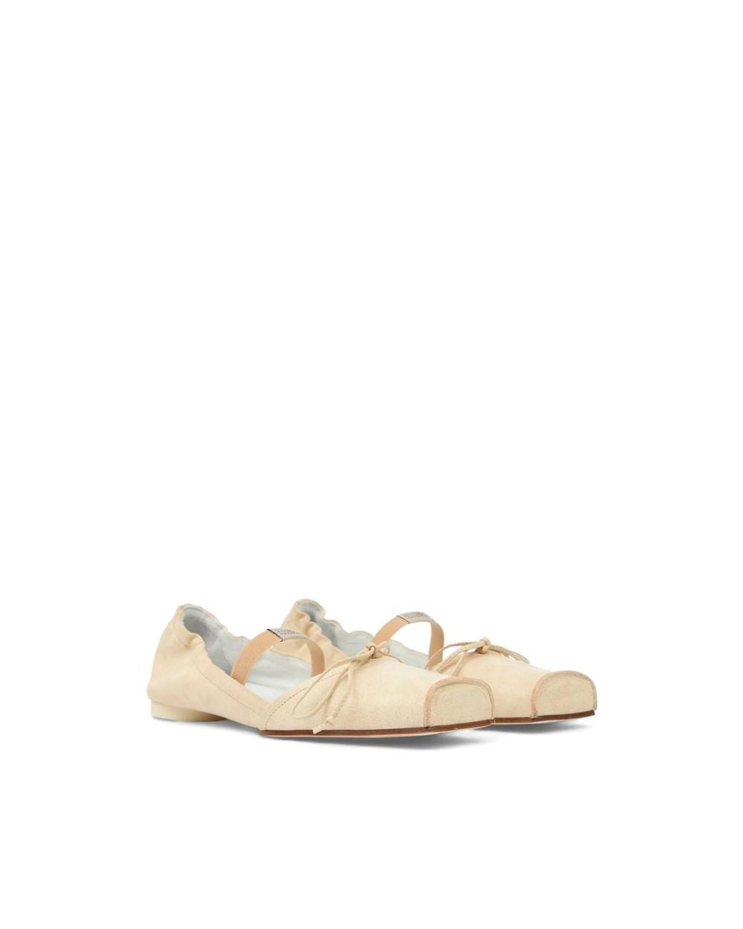 MM6 by Maison Margiela Natural Square Toe Strap Leather Ballerina Shoes