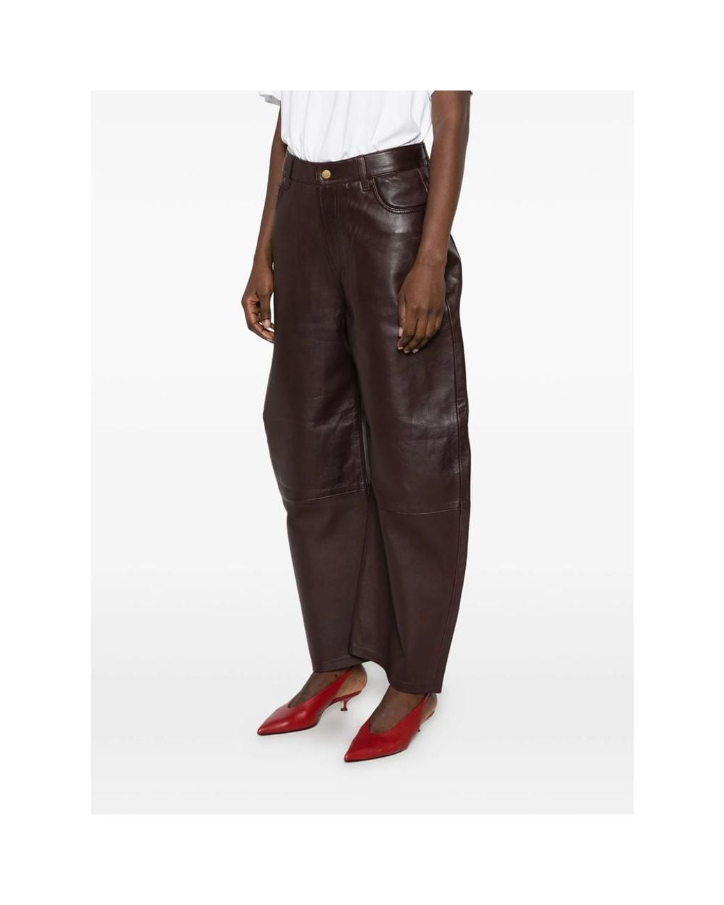 Lois Gray Wide-Leg Leather Trousers