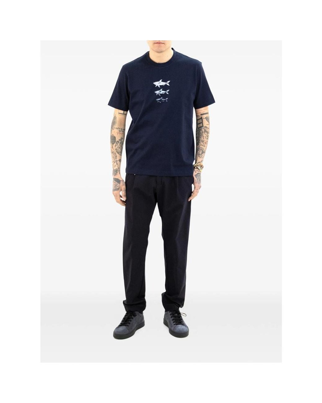 Paul & Shark Blue Shark-Print T-Shirt for men
