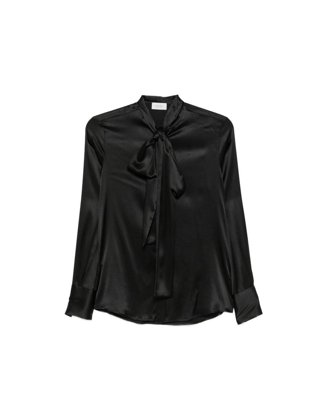 CAMICERIA MAZZARELLI Black Pussy-Bow Silk-Satin Blouse