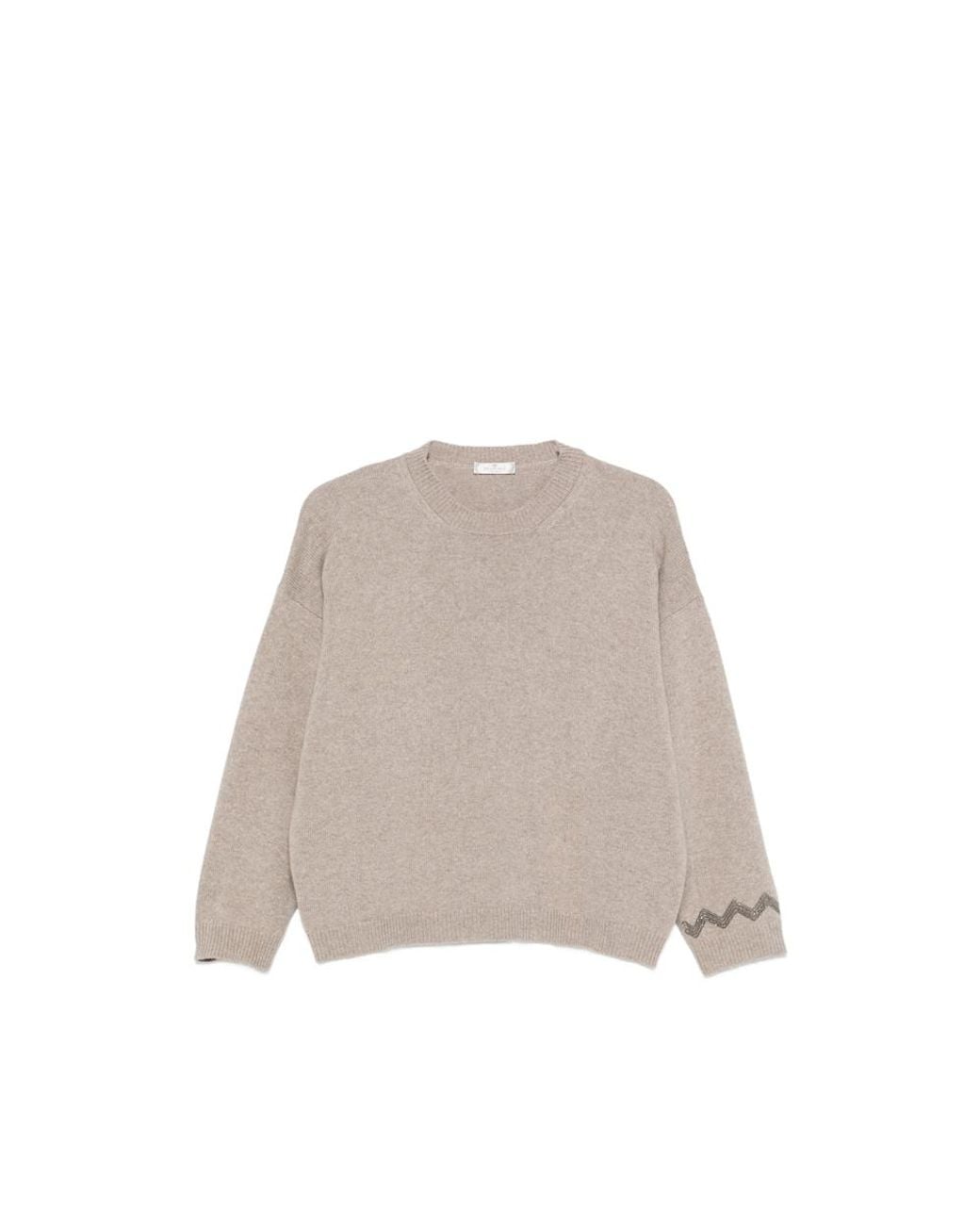 Panicale Cashmere Natural Bead-Embellished Drop-Shoulder Sweater