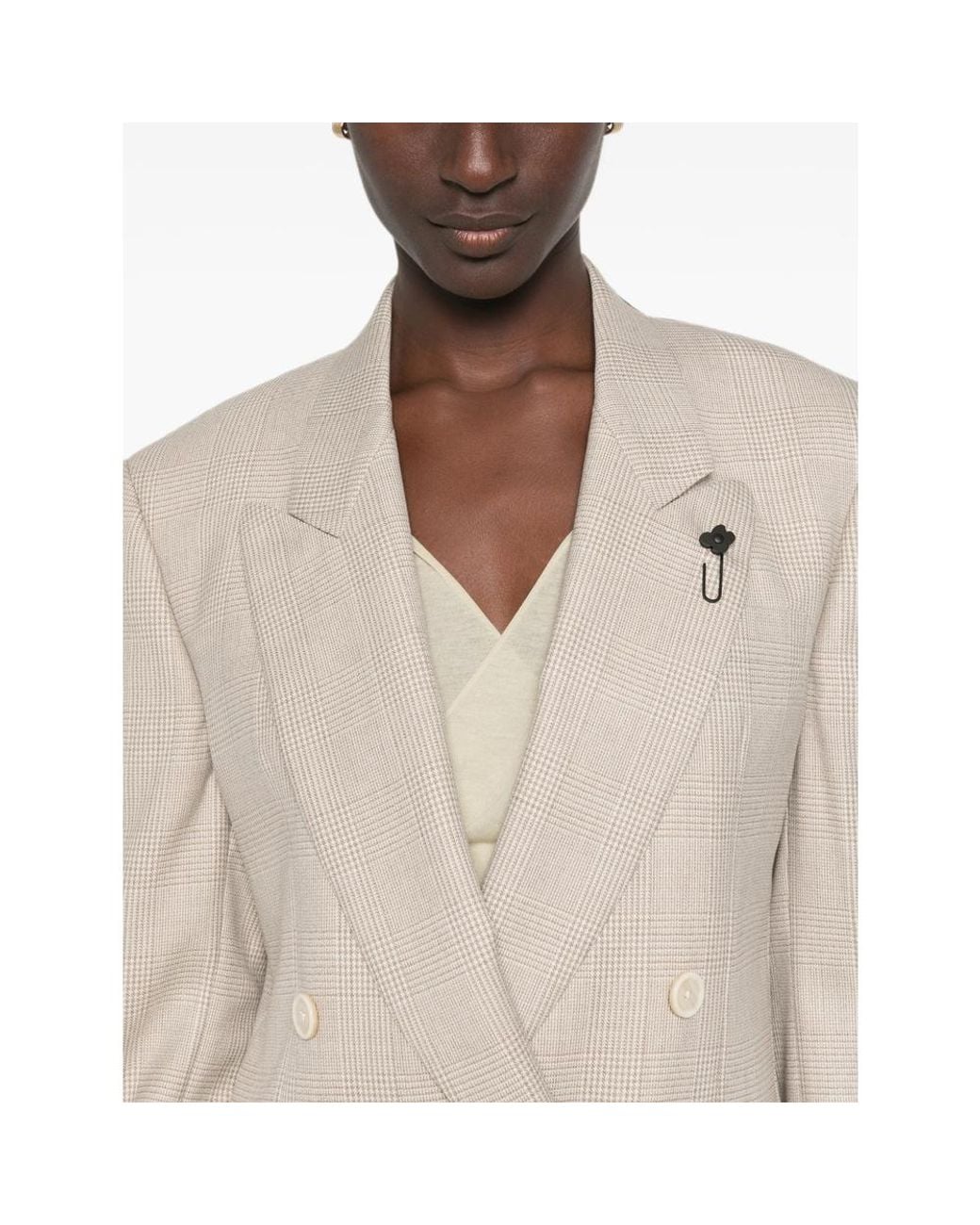Lardini Natural Houndstooth-Pattern Double-Breasted Blazer