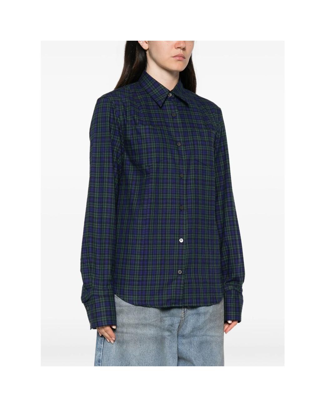 Dries Van Noten Blue Tartan-Check Button-Up Shirt