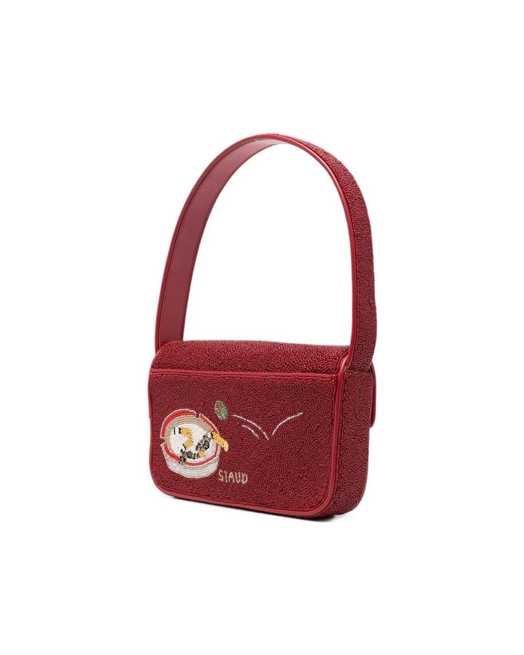 Staud Red Tommy Bead-Embellished Shoulder Bag