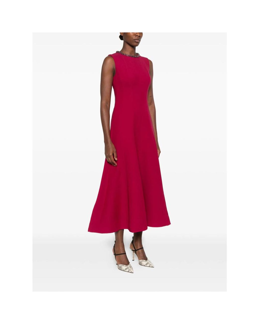 Roland Mouret Crystal-Embellished Flared Midi Dress