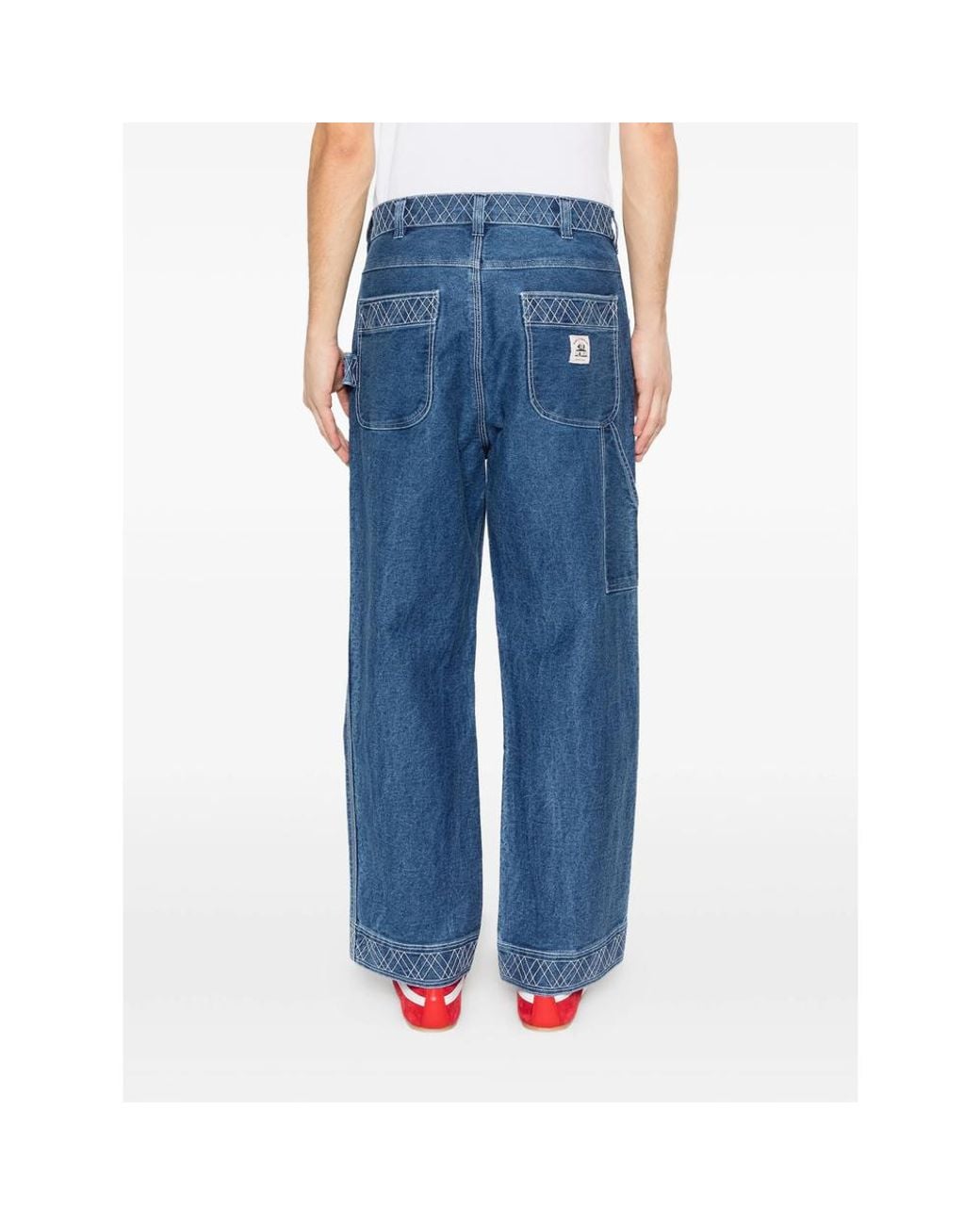 Bode Blue Embroidered Denim Knolly Brook Trousers for men