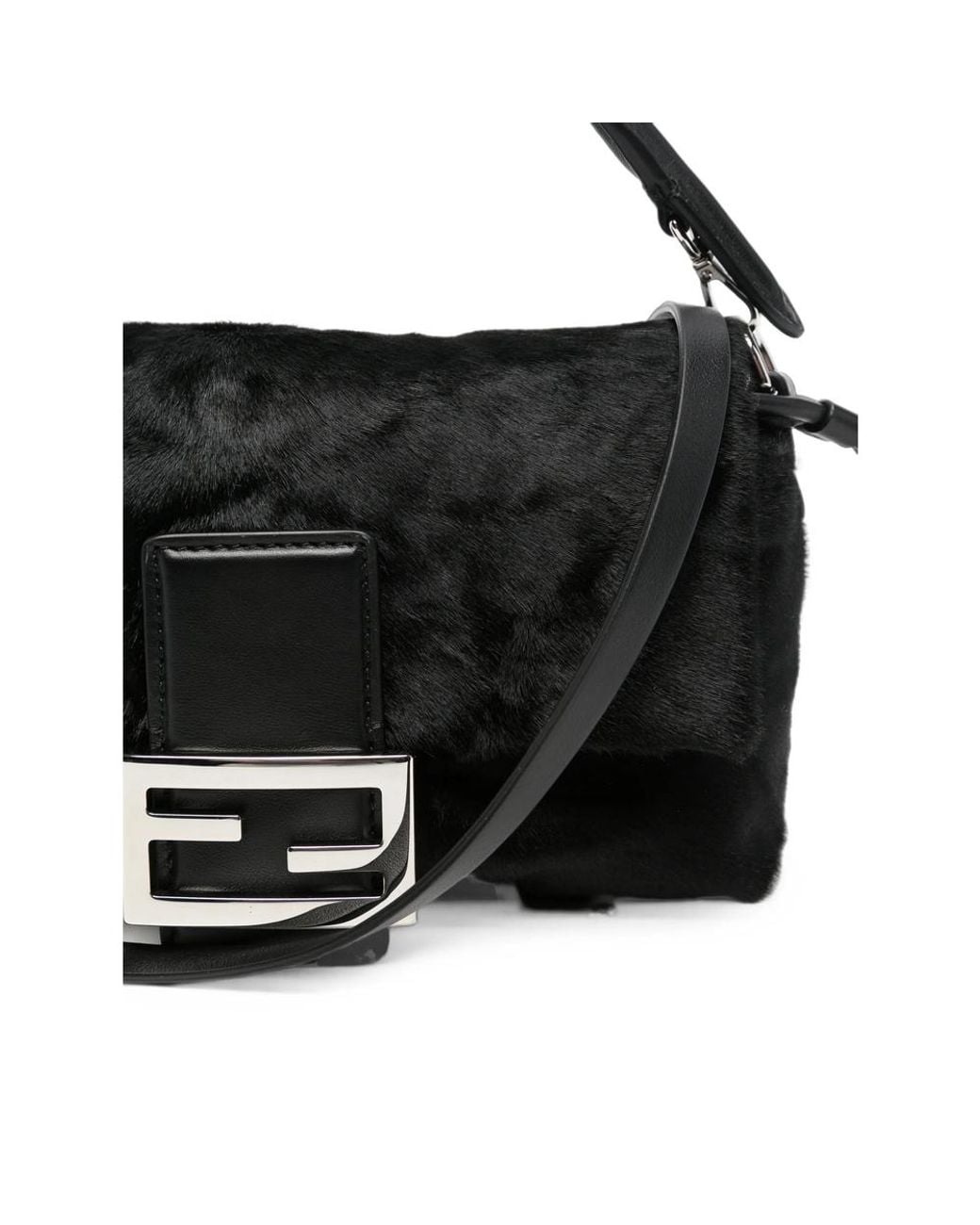 Fendi Black Small Baguette Hair-Finish Clutch Bag