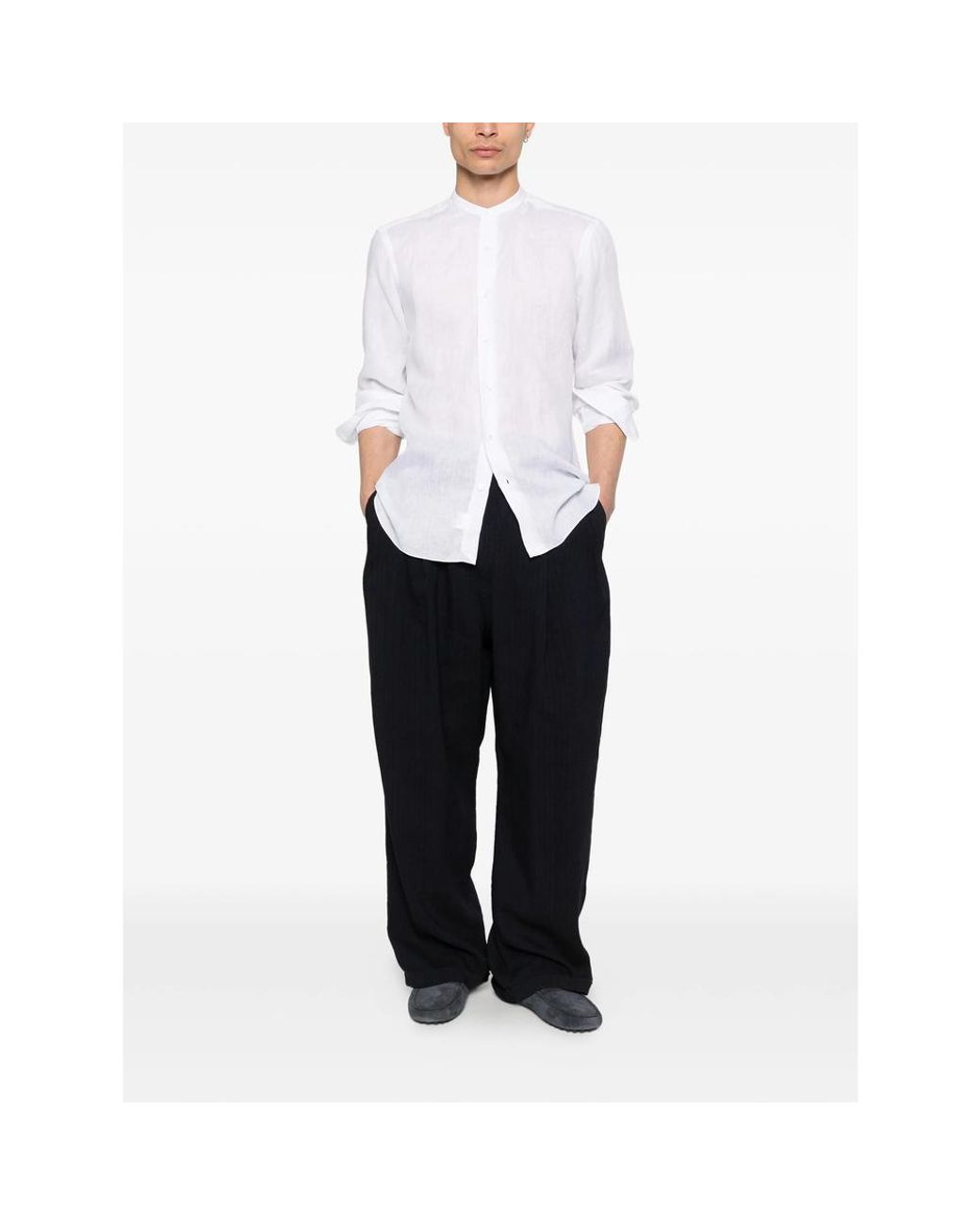 Barba Napoli White Band-Collar Shirt for men