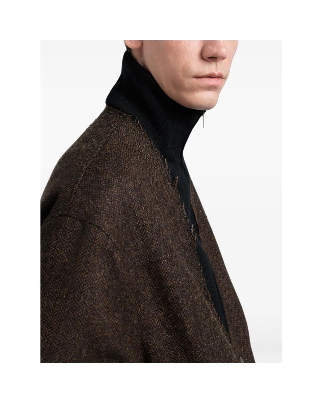 Maison Margiela Black Herringbone-Pattern Zipped Bomber Jacket for men