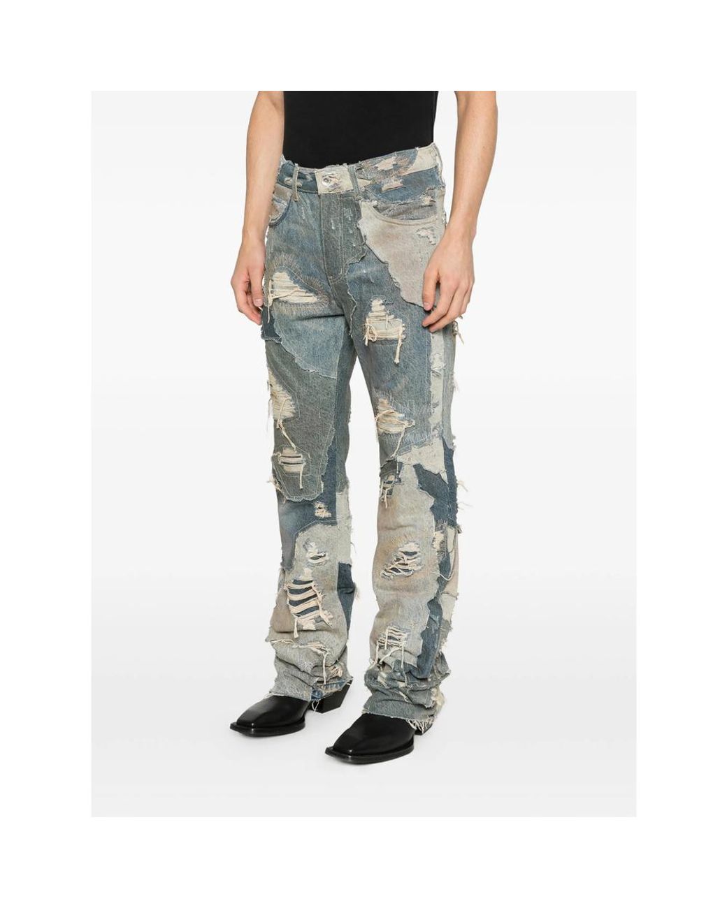 Who Decides War Blue Distressed Patchwork Jeans for men