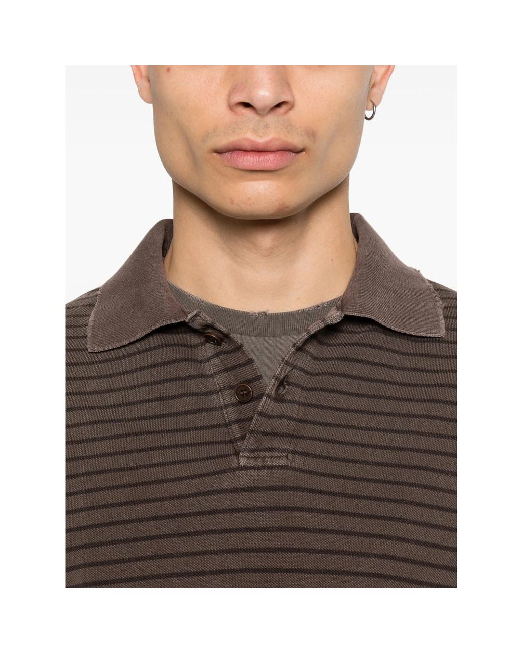 TONYWACK Brown Striped Polo Shirt for men
