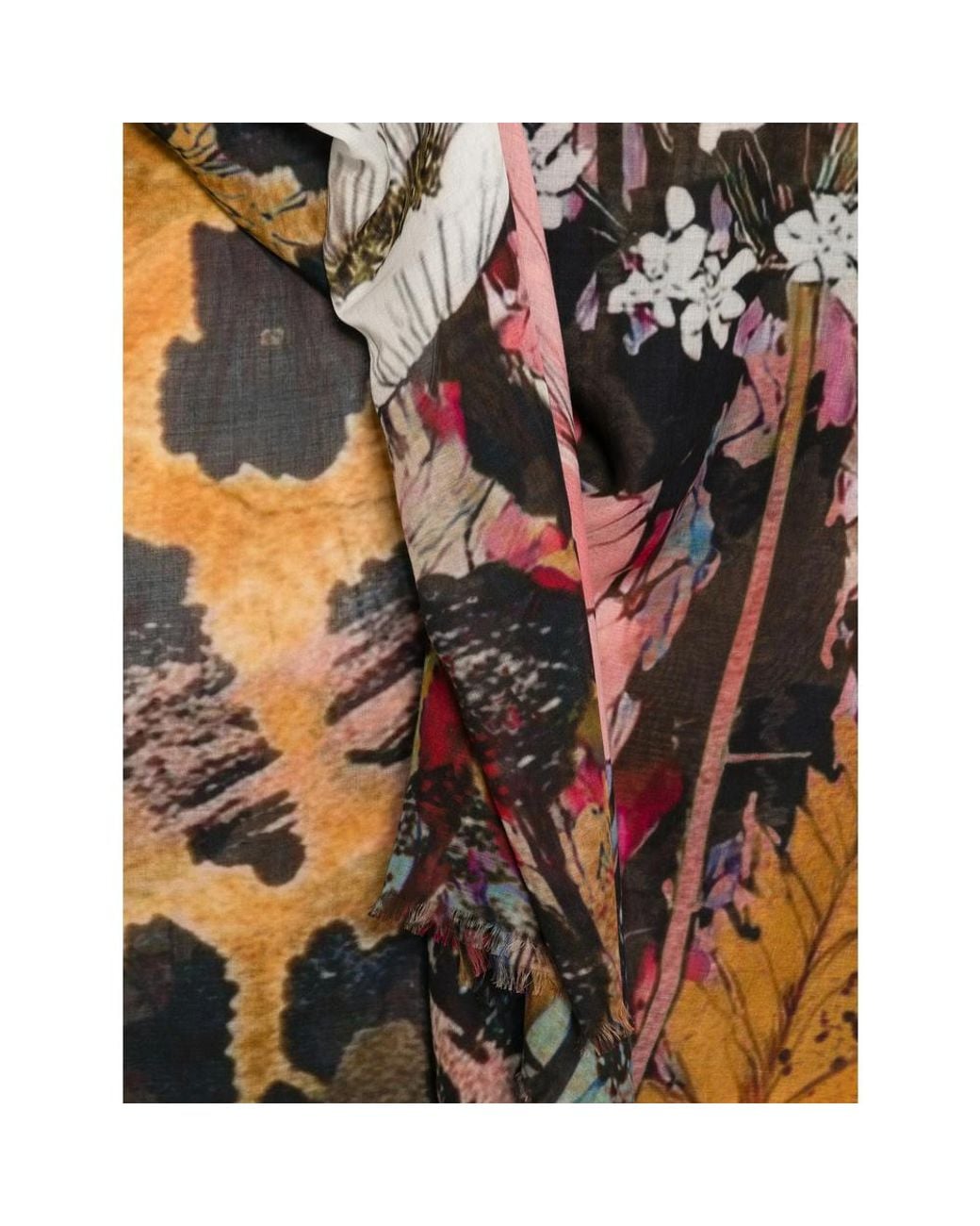 D'Aniello Pink Floral-Print Leopard-Pattern Scarf