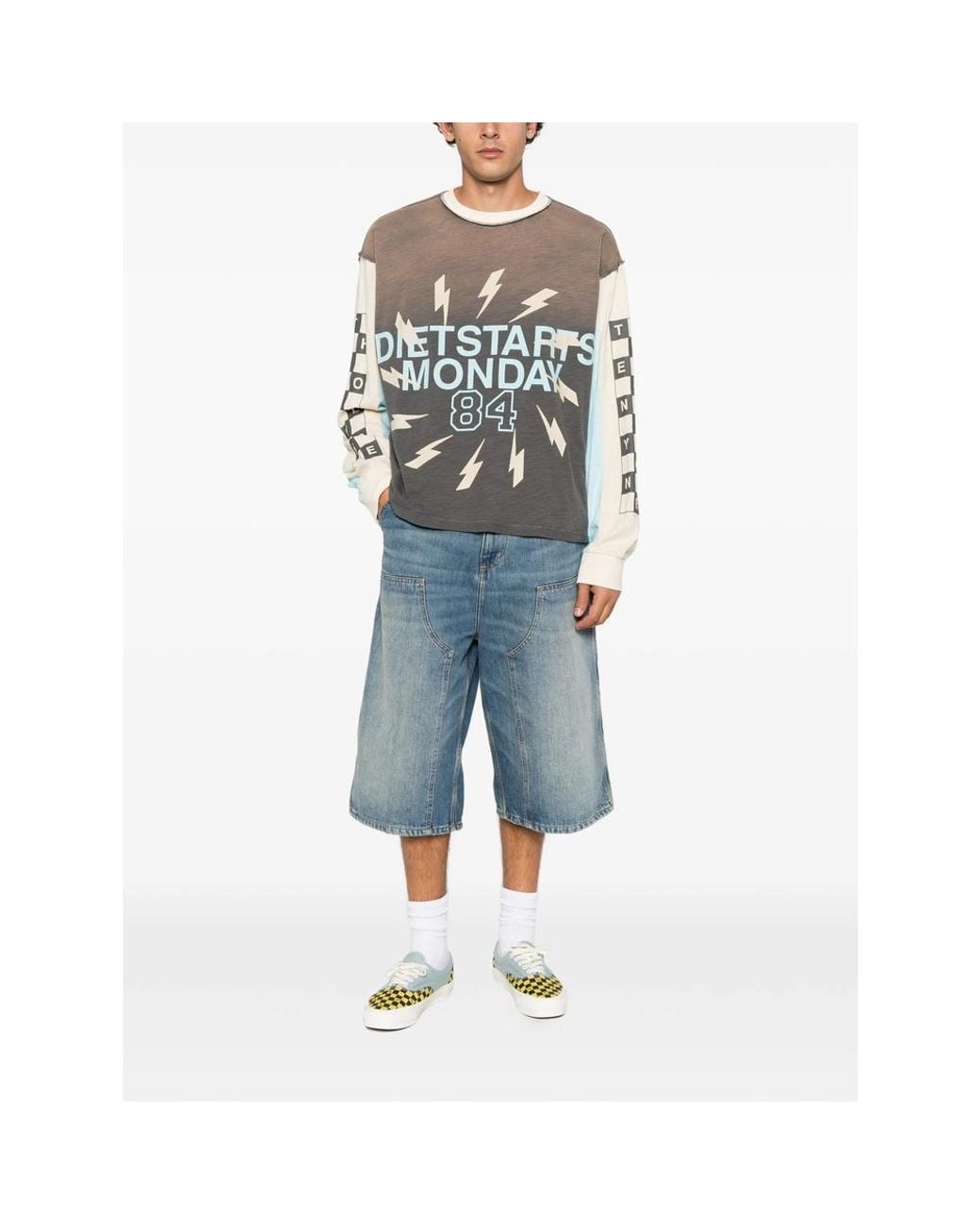DIET STARTS MONDAY Gray Graphic-Print Panelled Long-Sleeved T-Shirt for men