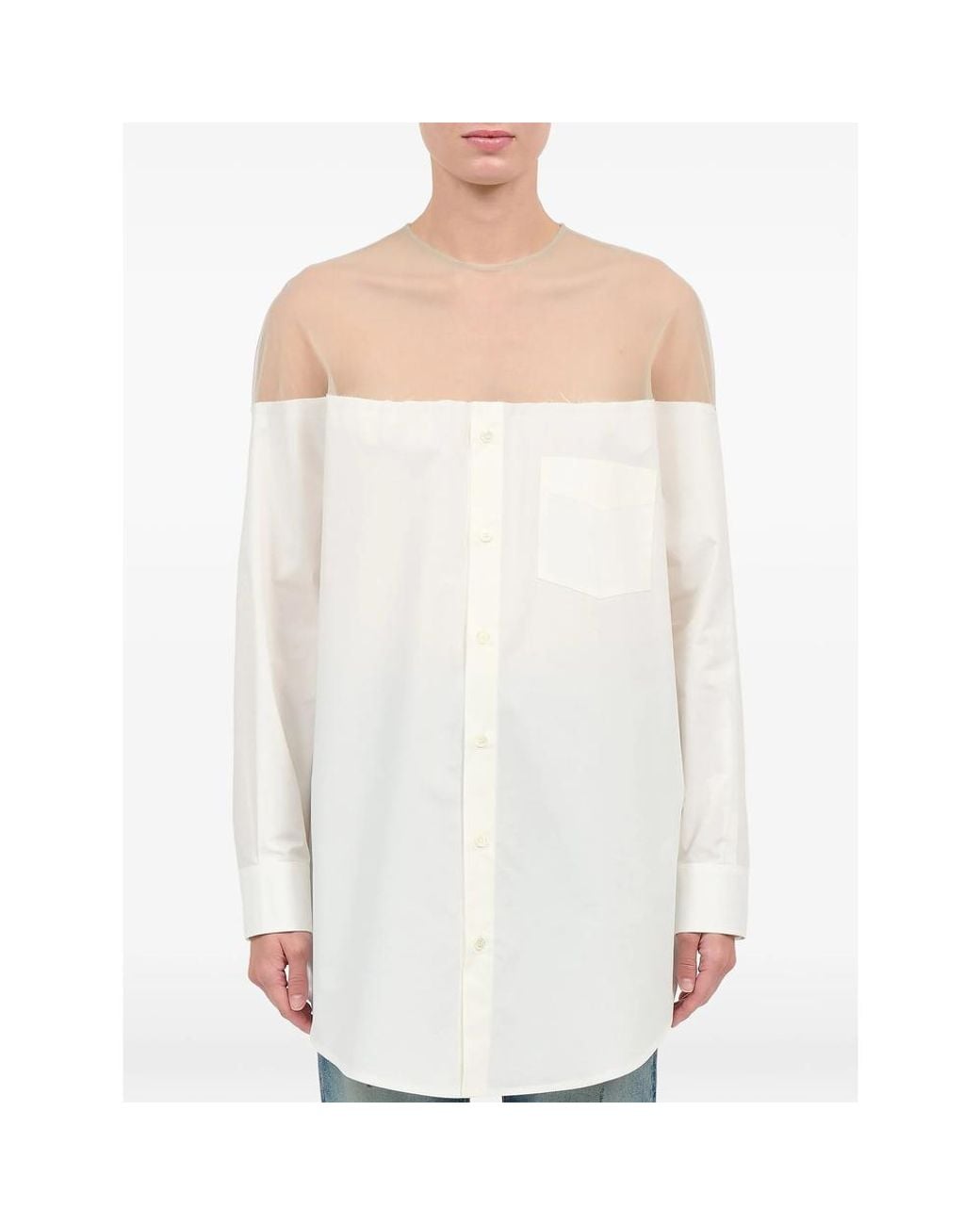 MM6 by Maison Margiela White High-Cut Cuffed Cotton Shirt