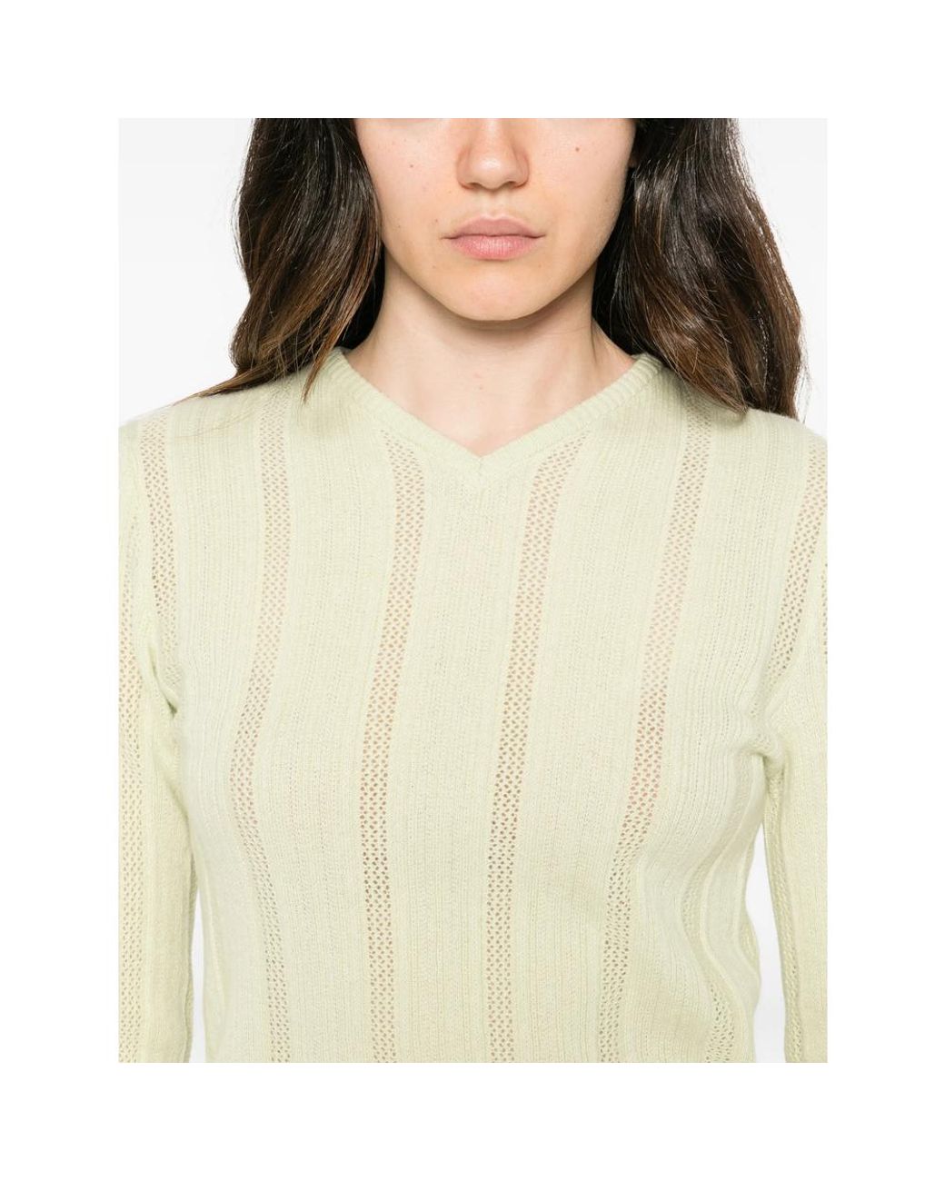 Paloma Wool Yellow Pointelle-Knit V-Neck Sweater