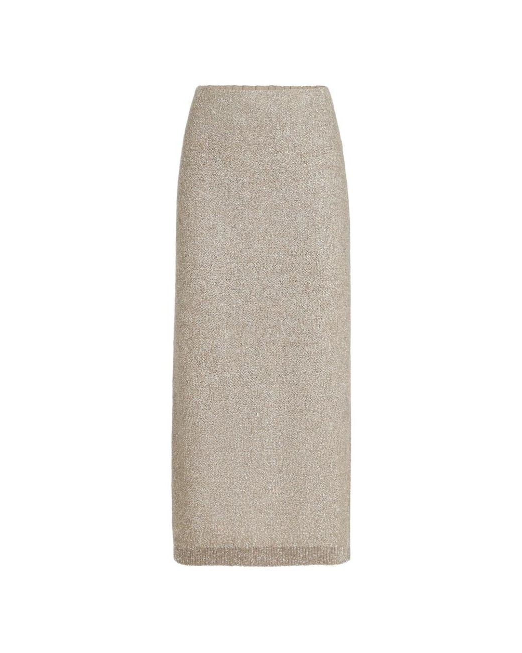 Brunello Cucinelli Gray Elastic-Waistband Midi Skirt