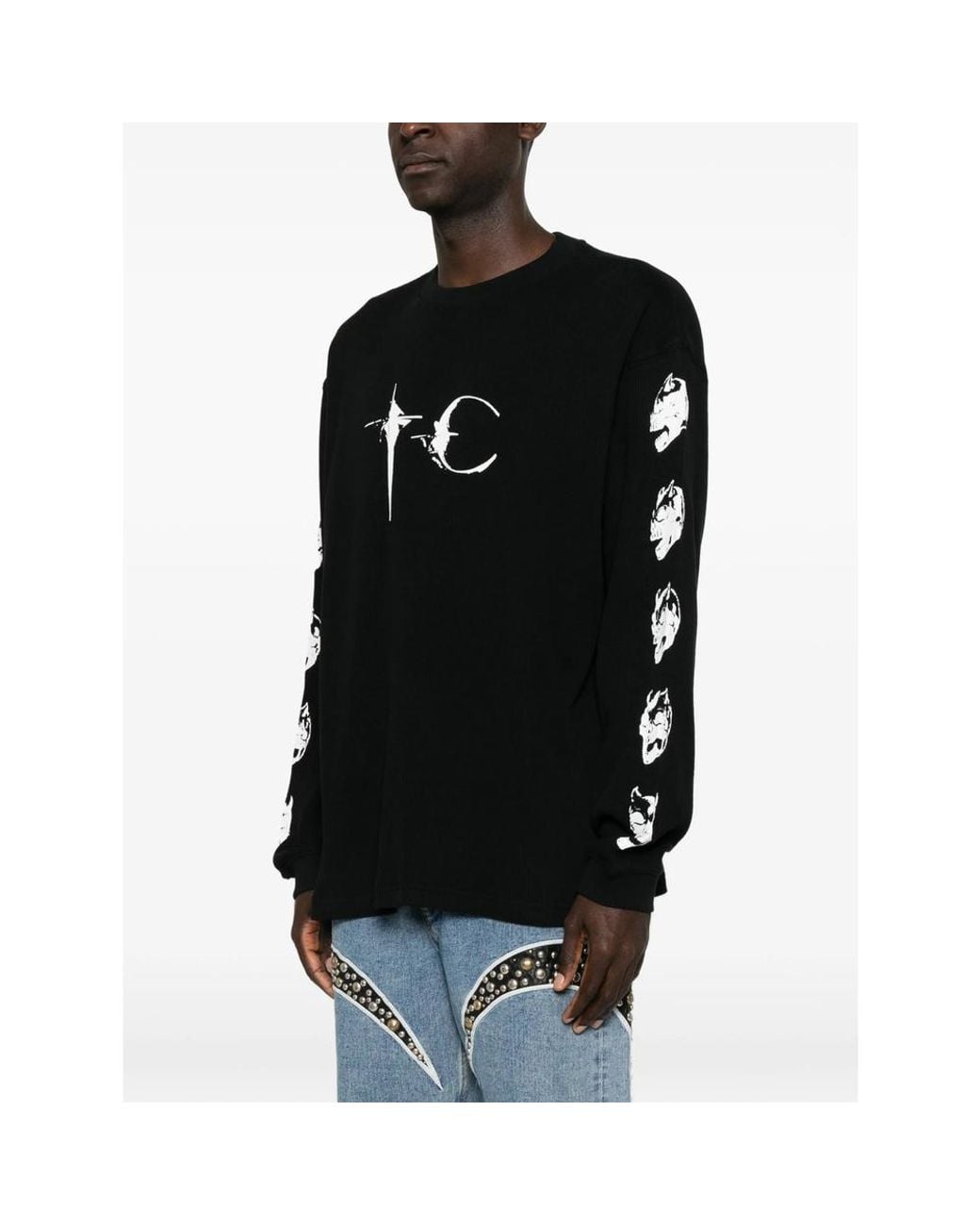 THUG CLUB Black Logo-Print Skull-Print Sweatshirt for men