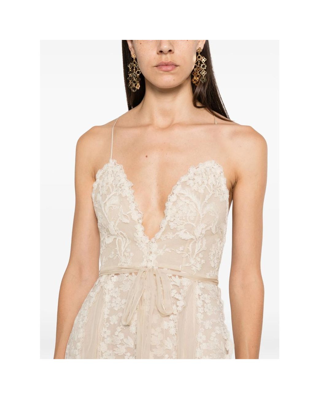 Fendi White Floral-Lace Belted Maxi Dress