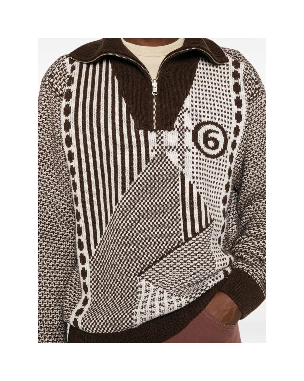 MM6 by Maison Margiela Brown Patchwork Quarter-Zip Knit for men
