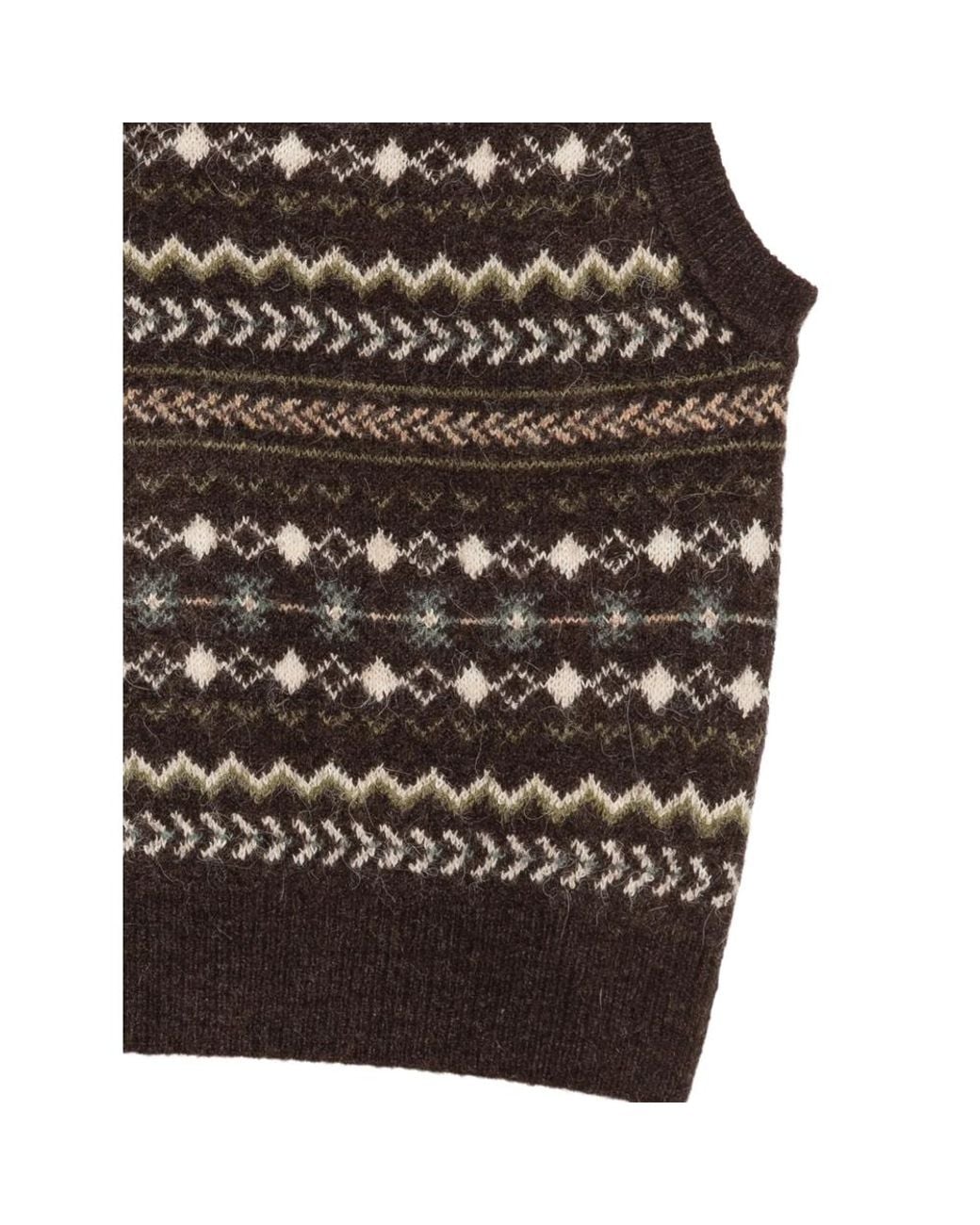 DUNST Brown Fair Isle-Knit V-Neck Sweater Vest for men