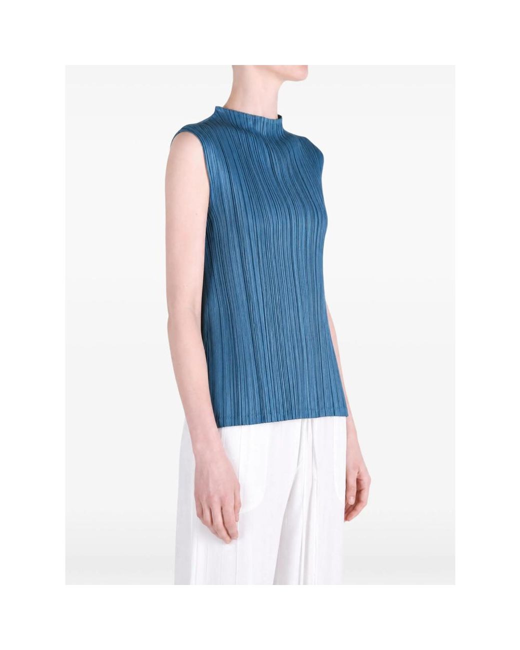Pleats Please Issey Miyake Blue Mellow Sleeveless Top