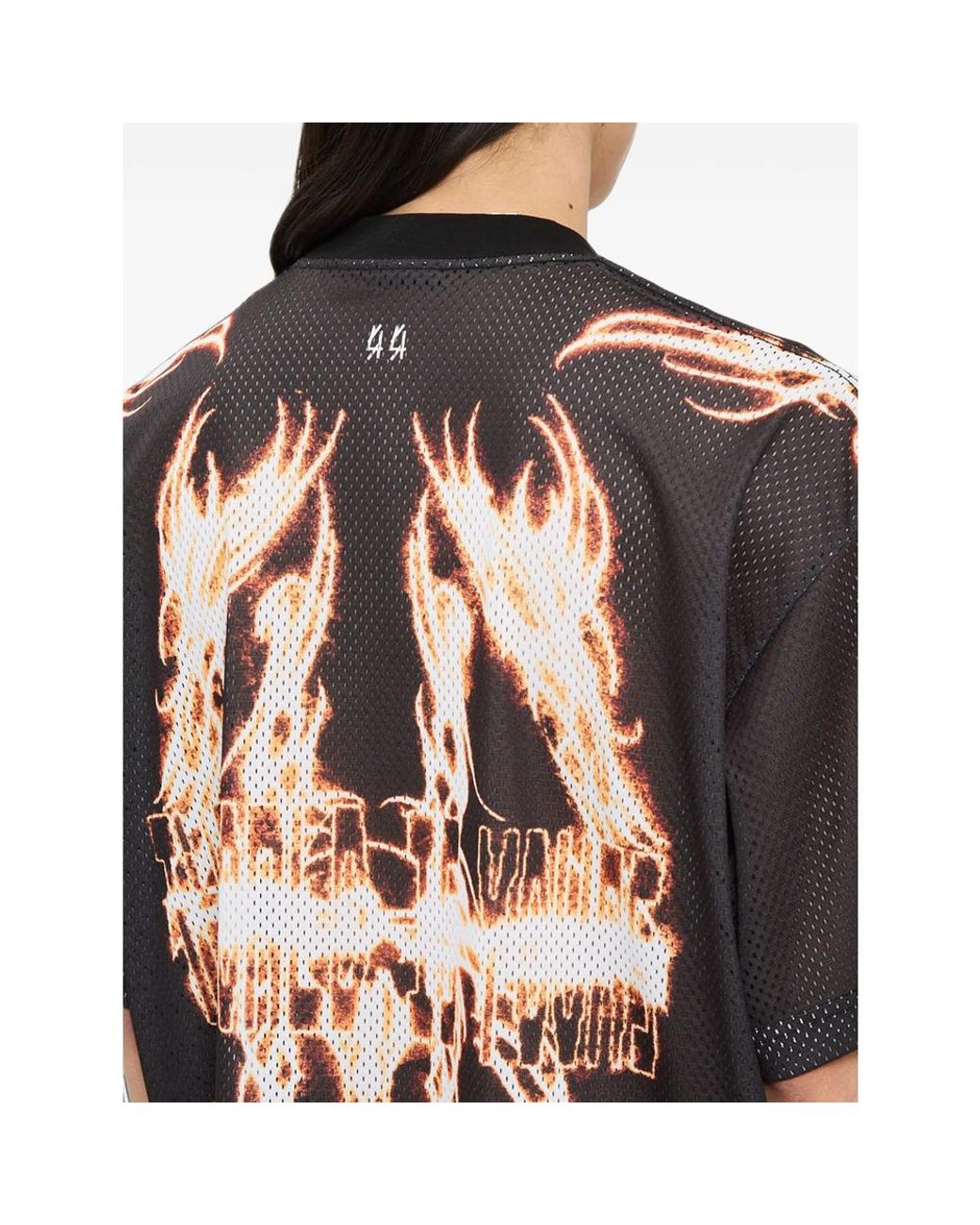 44 Label Group Black Y2K World Fire Soccer Graphic-Print T-Shirt for men