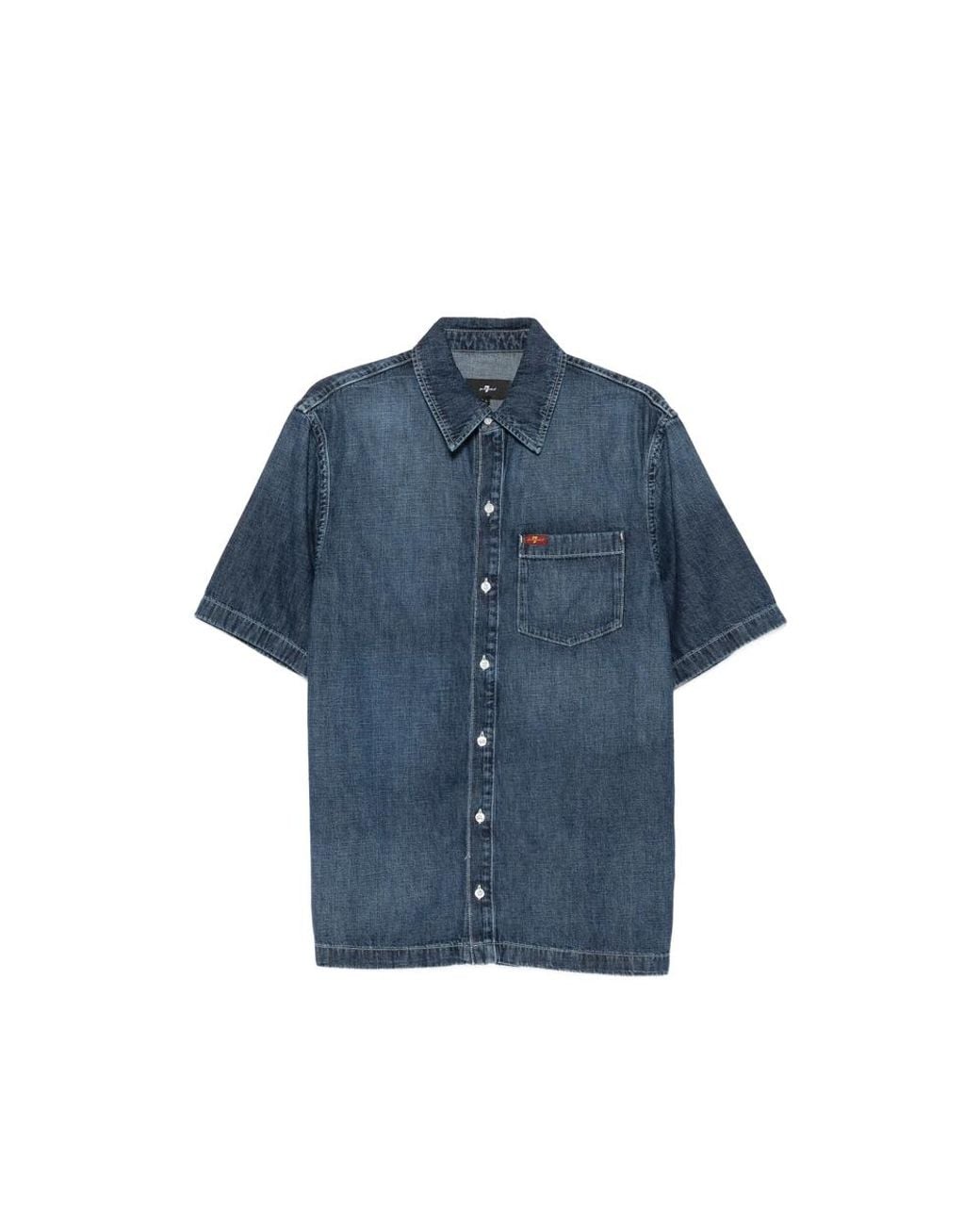 7 For All Mankind Blue Shirt Denim Short-Sleeve for men