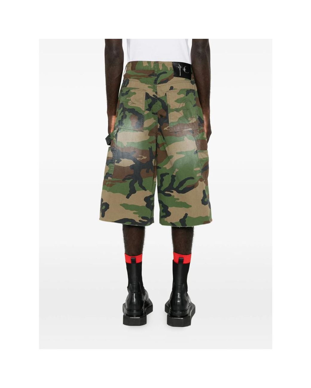 THUG CLUB Green Camouflage-Print Cargo Shorts for men