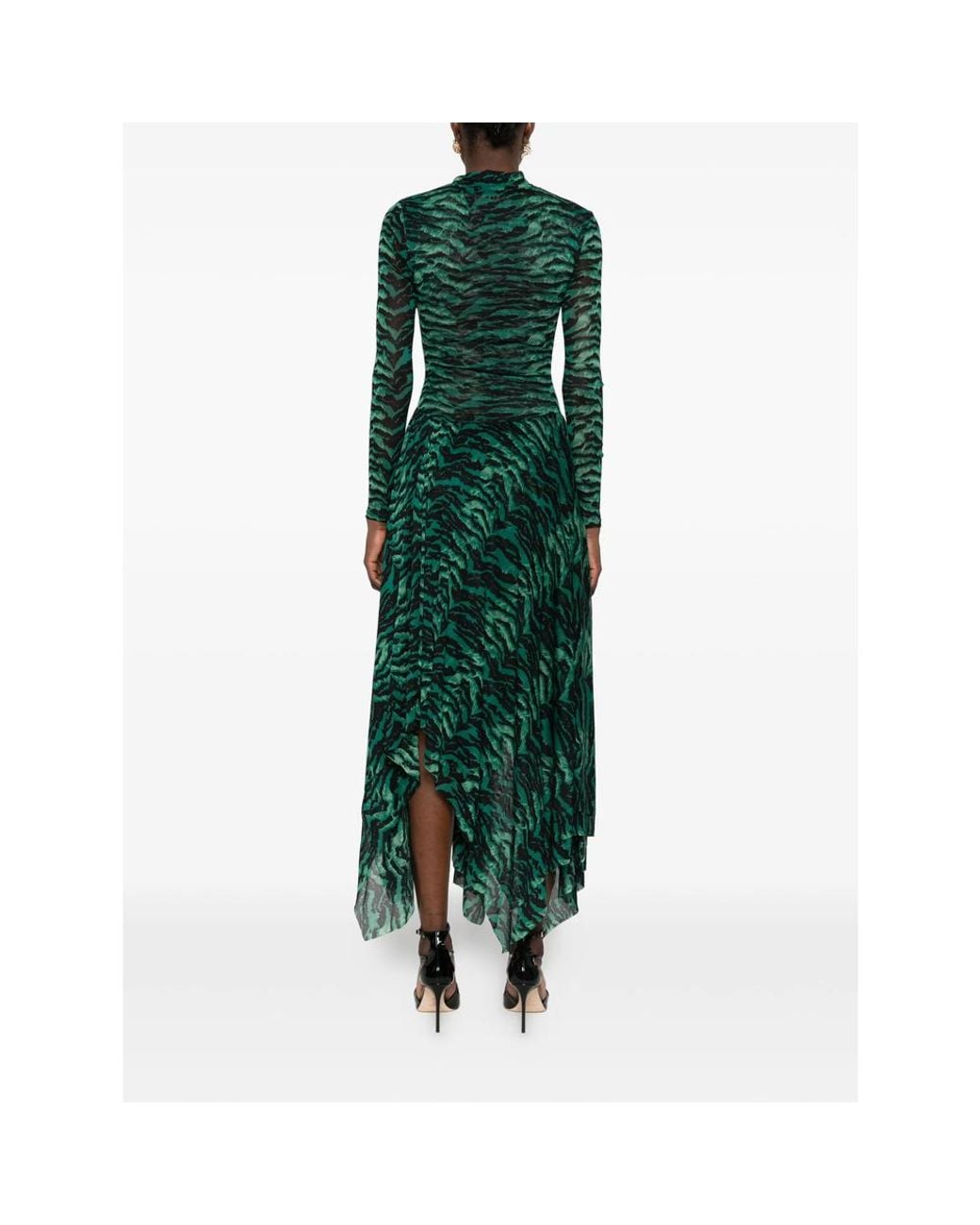 Diane von Furstenberg Green Tiger-Print Asymmetric Dress