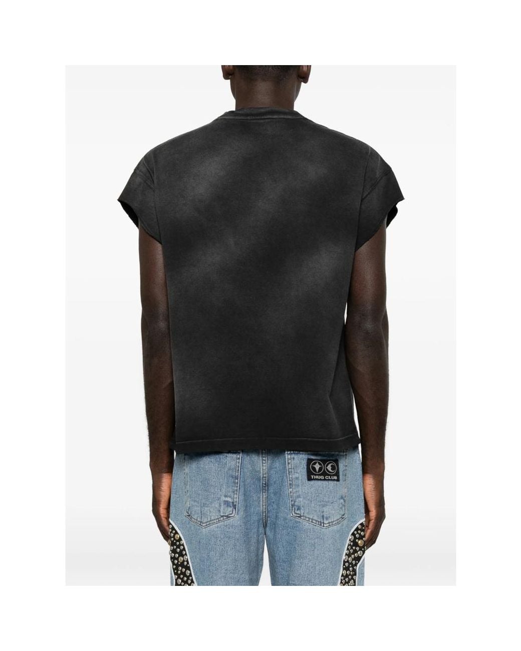 THUG CLUB Black Graphic-Print Washed T-Shirt for men