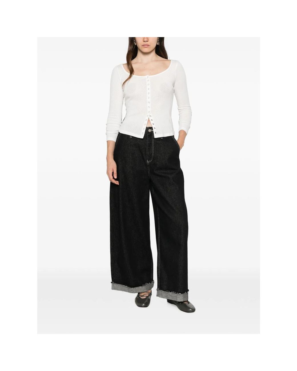 Re/done White Olivia Press-Stud Top