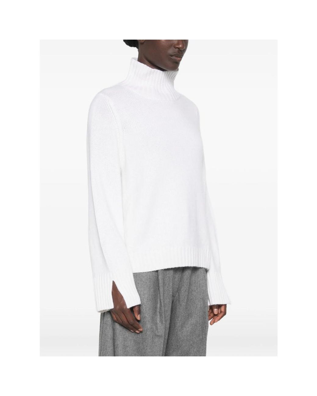 Allude White Ribbed Roll-Neck Sweater