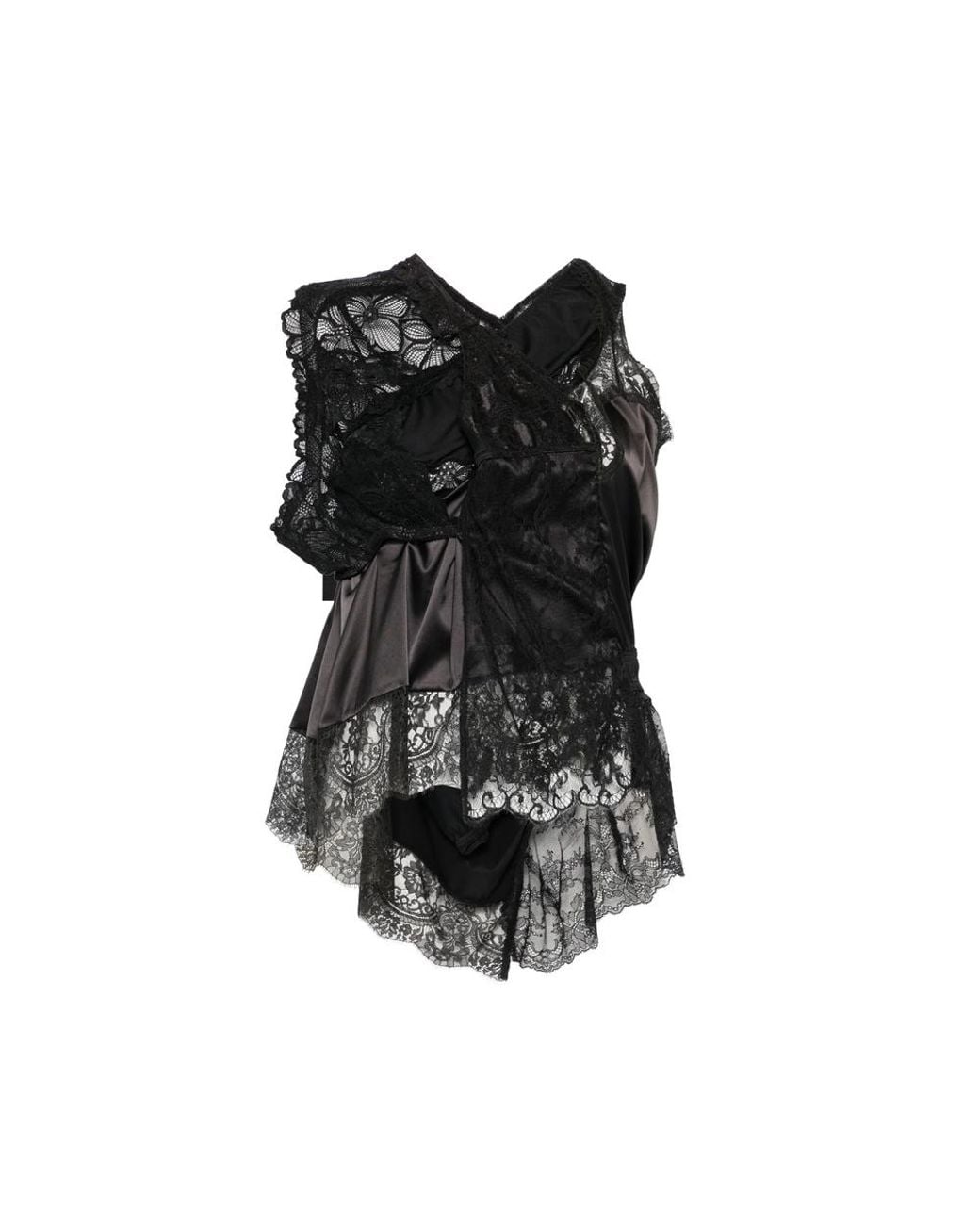 Junya Watanabe Black Lace V Neck Top