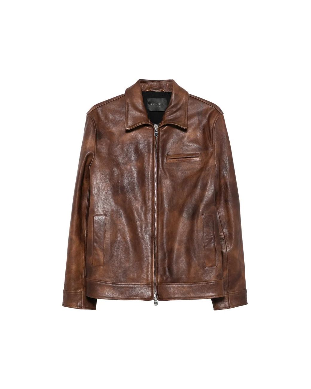 Dondup Brown Distressed Leather Jacket for men