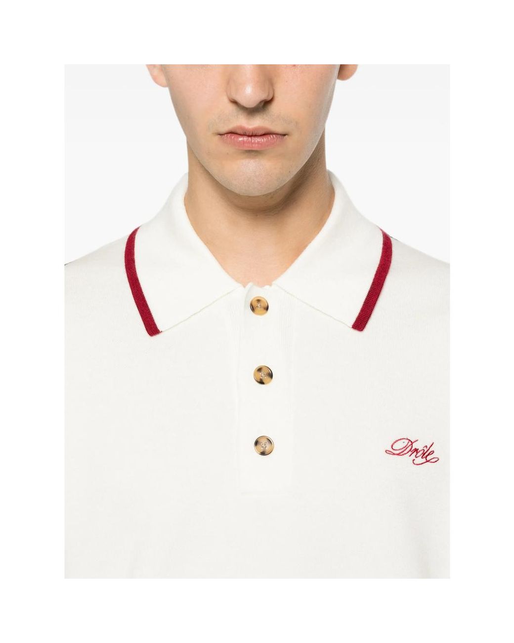 Drole de Monsieur White Embroidered-Logo Wool Polo Shirt for men