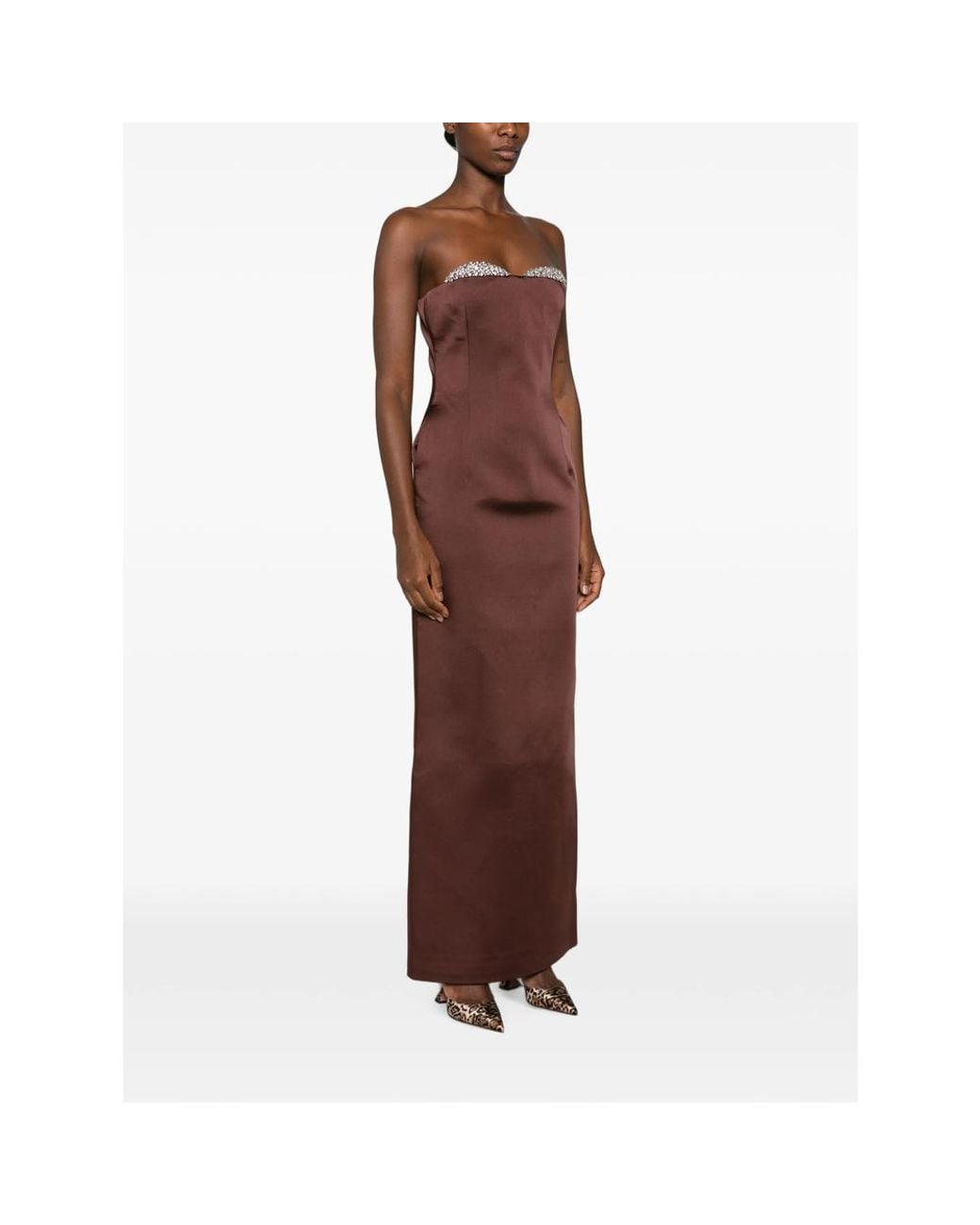 Ilkyaz Ozel Brown Noélie Crystal-Embellished Strapless Dress