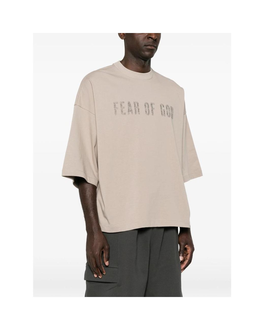 Fear Of God Natural Logo-Print Drop-Shoulder T-Shirt for men
