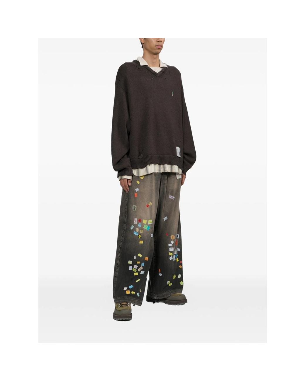 Maison Mihara Yasuhiro Black Triple Layered Collar Sweater for men