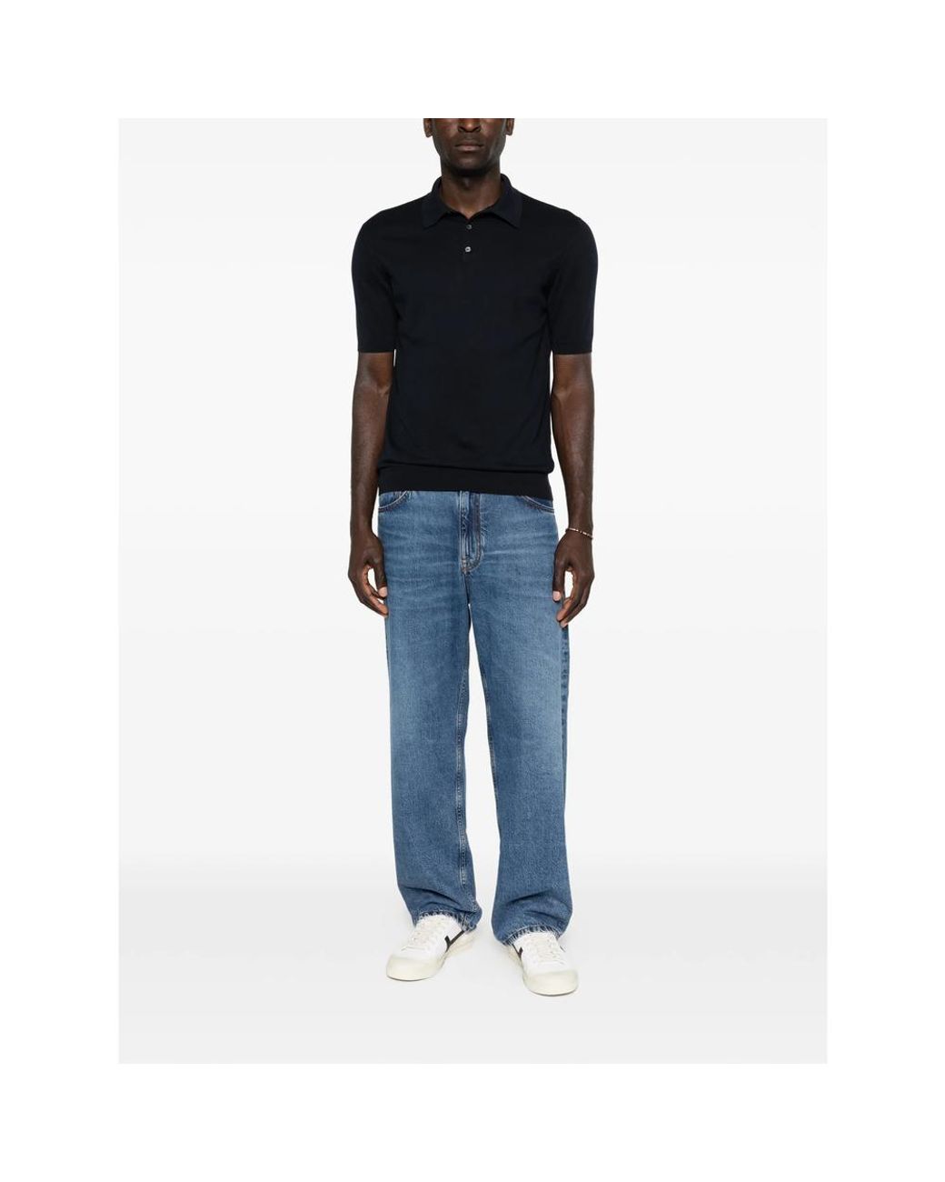 Fedeli Black Button-Up Polo Shirt for men