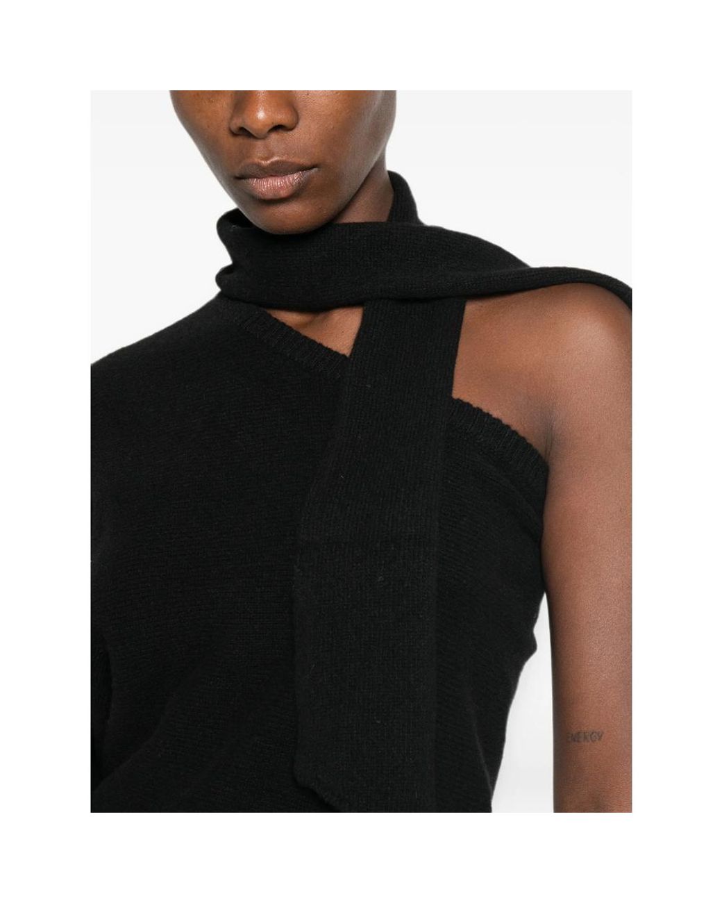 FEDERICA TOSI Black One-Shoulder Scarf-Detail Sweater And Scarf Set